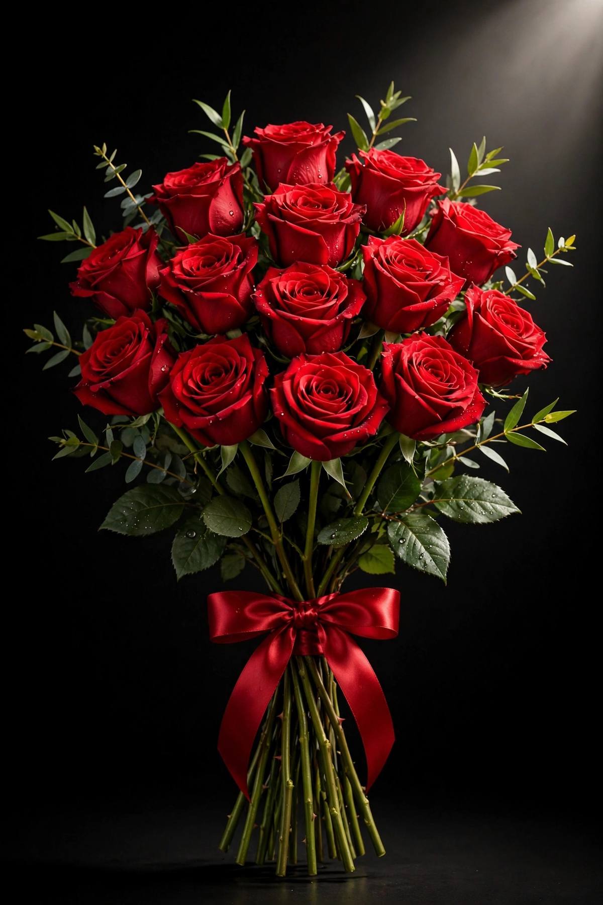 Classic dozen long-stem red roses bouquet