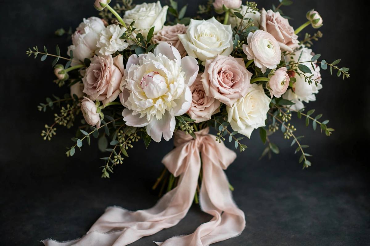 Elegant white rose bridal bouquet for weddings in Harlem NYC