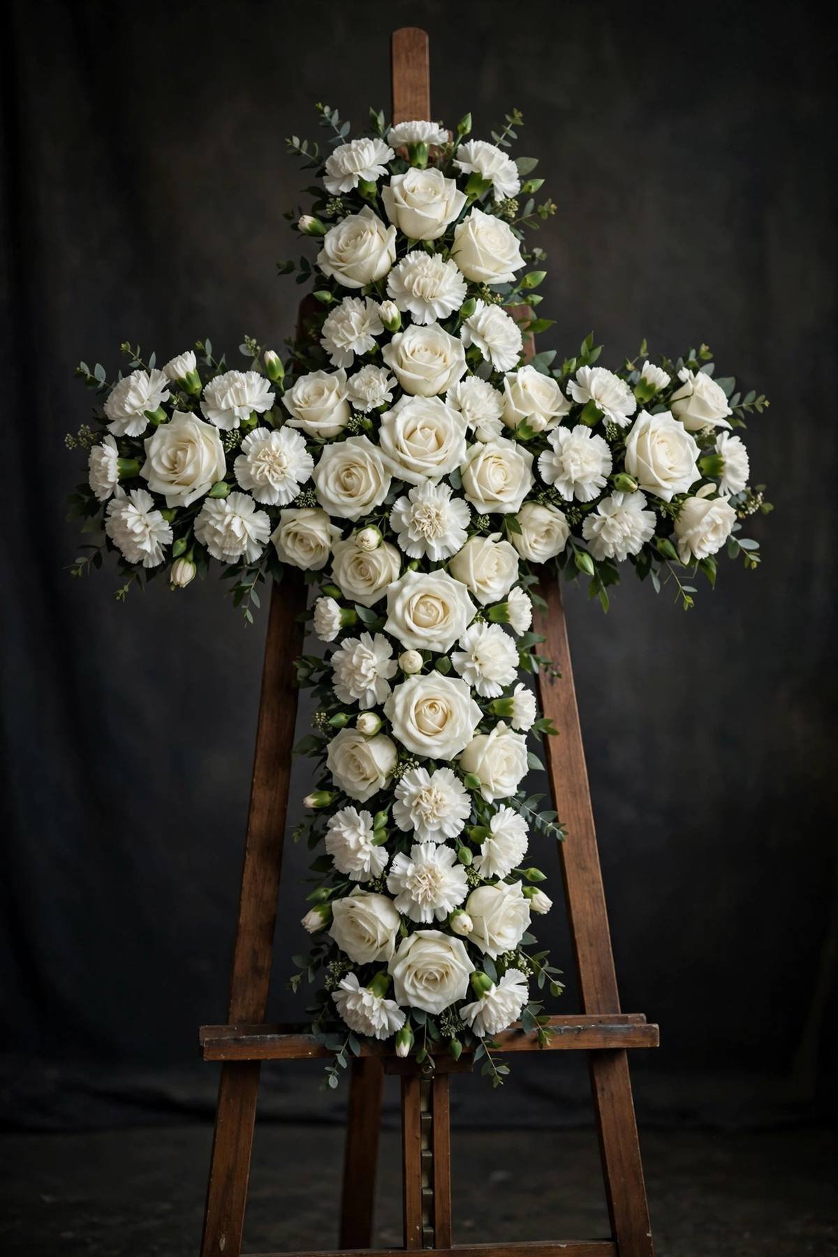 Floral cross spray arrangement for funerals