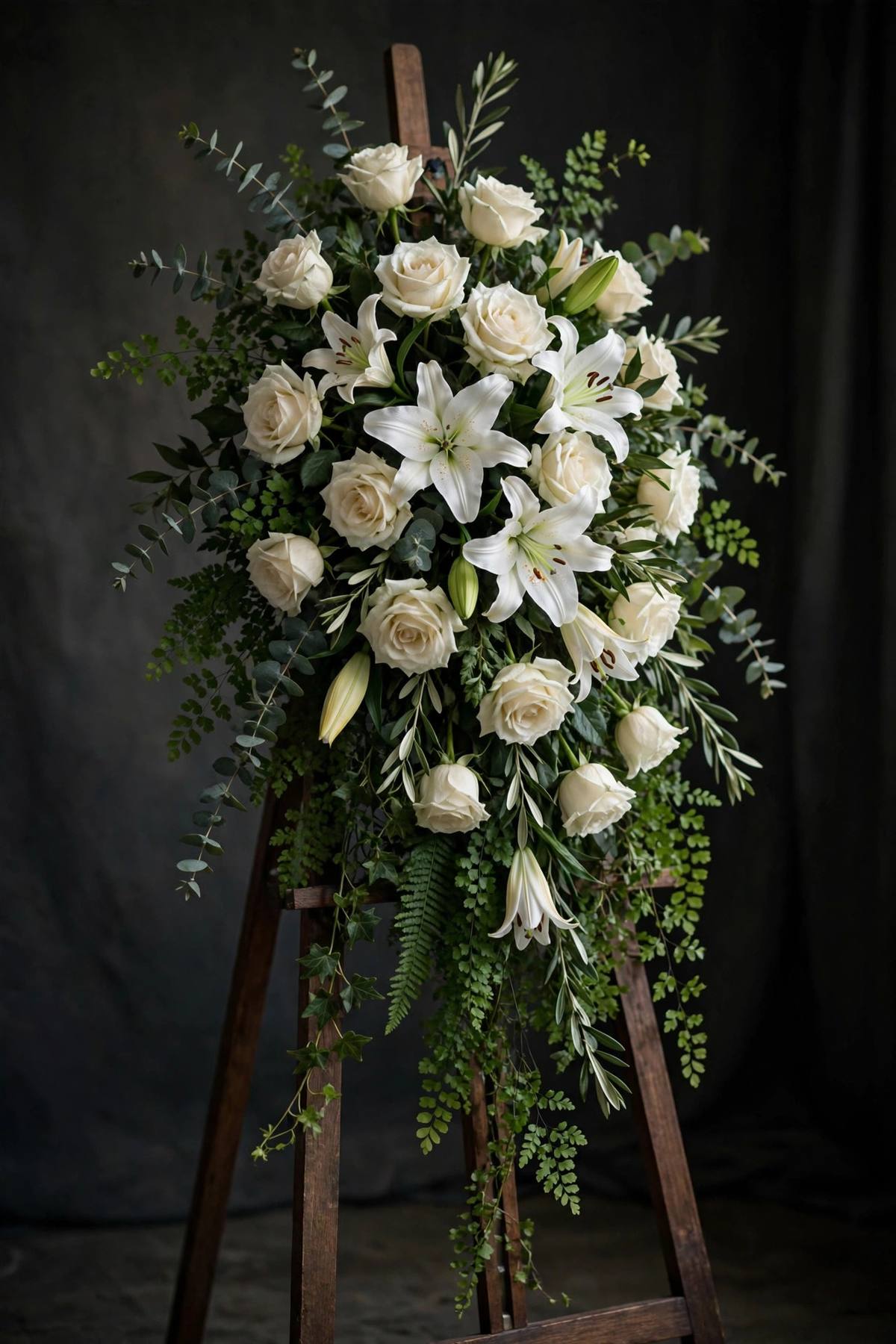 White sympathy standing spray personalized with name